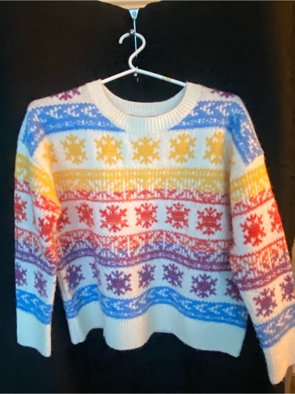 Multicolor Snowflake Pattern Crewneck Sweater - Women